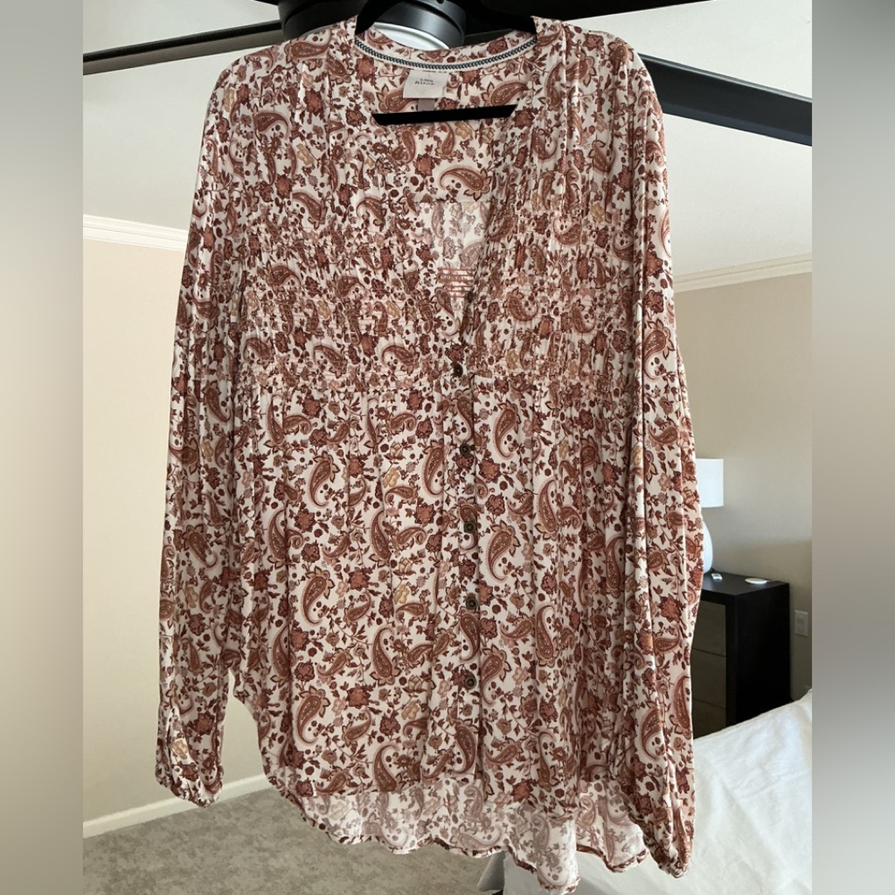 Lucky Brand Brown and Cream Paisley Tunic
